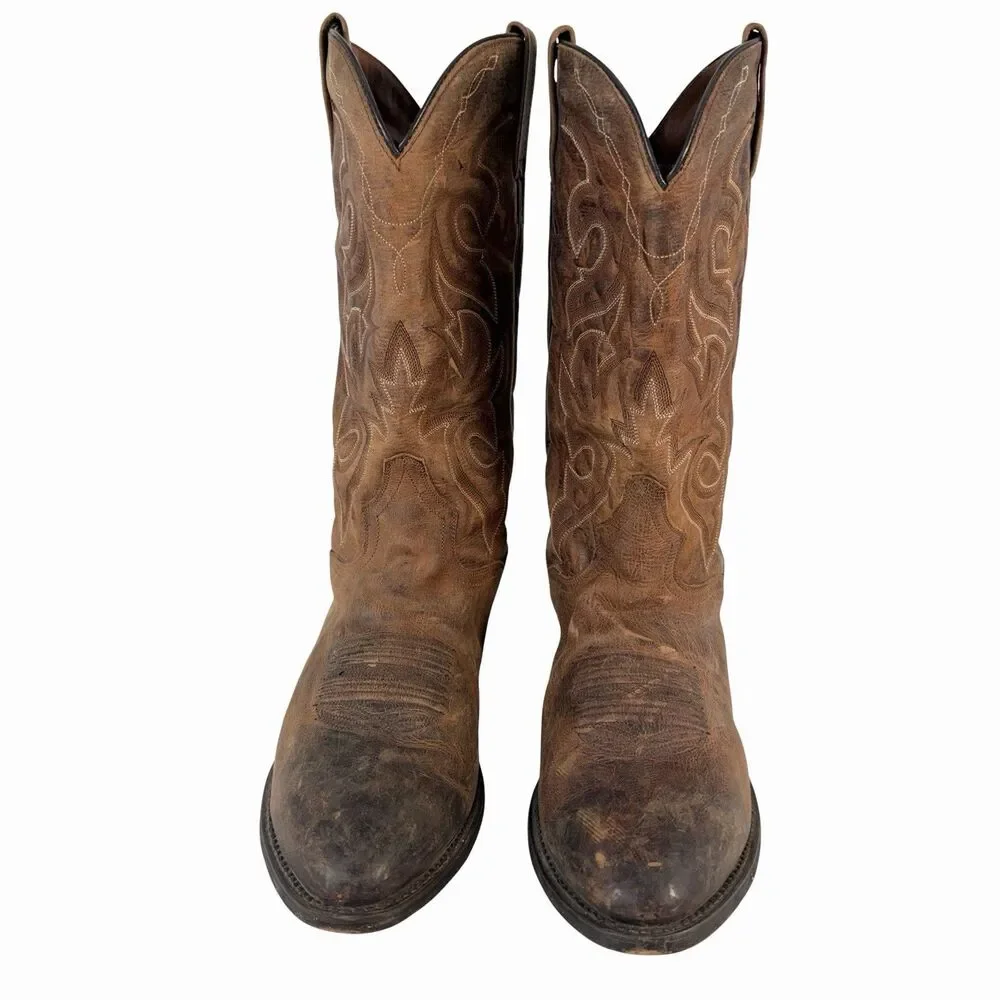 Dan Post Brown Distressed Leather Men 10 EW Extra Wide Cowboy Boot Renegade 2159